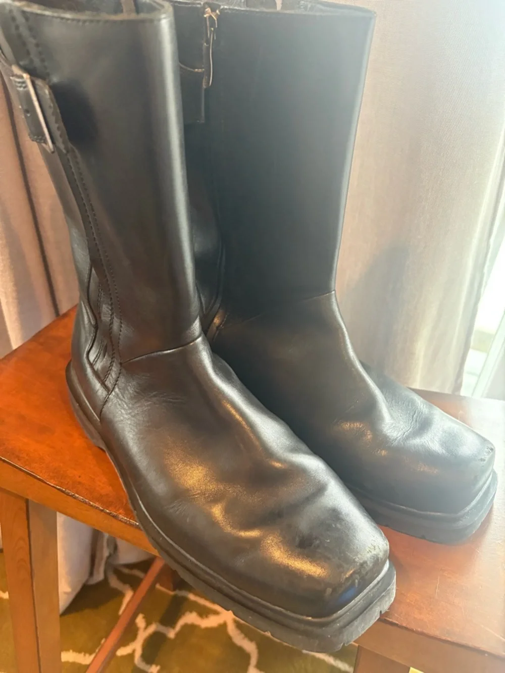 I Travel Mens Mid Length Black Leather Boots w/ Zipper Size 45 Eur